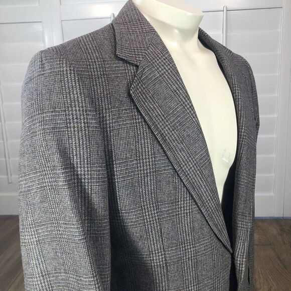Vtg John Weitz Men's L Plaid Wool 2 Button Blazer Jacket Sport Coat Brown Tan - Picture 11 of 12